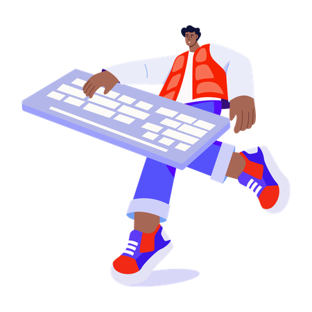 Garçon tapant sur un clavier  Illustration