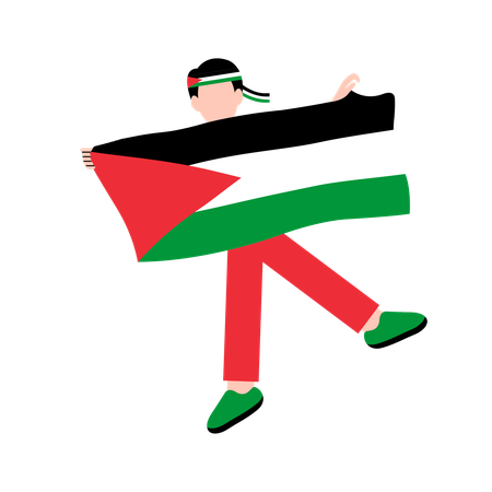 Garçon tenant le drapeau de la palestine  Illustration