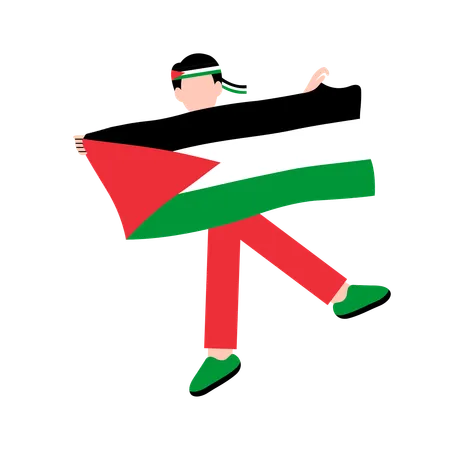 Garçon tenant le drapeau de la palestine  Illustration