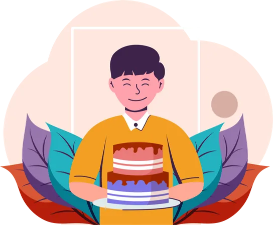 Garçon tenant un gâteau  Illustration