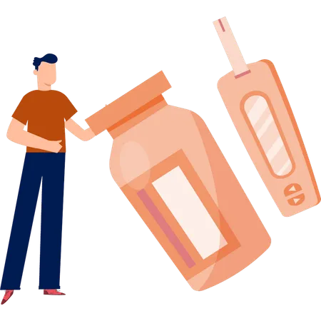 Garçon tenant une bouteille d'insuline  Illustration