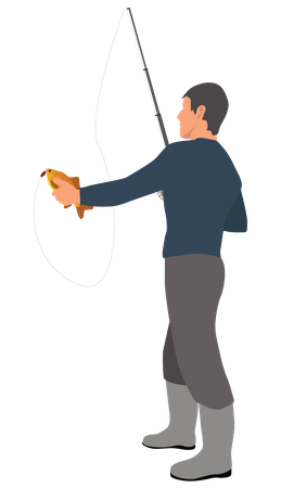 Garçon tenant une canne à pêche  Illustration