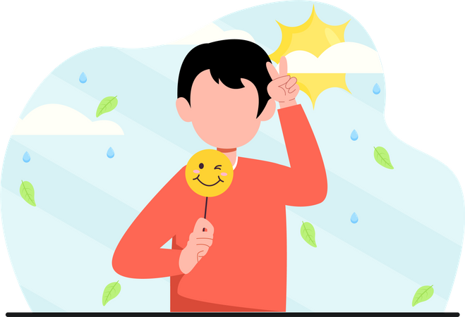 Garçon tenant une carte emoji  Illustration