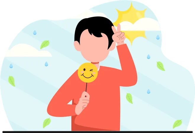 Garçon tenant une carte emoji  Illustration