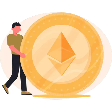 Garçon tenant une pièce d'ethereum  Illustration