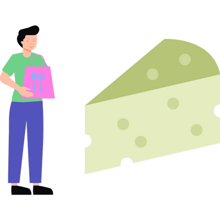 Un garçon tient un colis de nourriture  Illustration