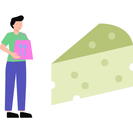 Un garçon tient un colis de nourriture  Illustration