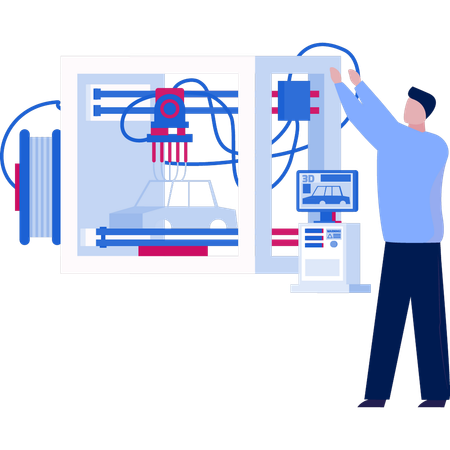 Un garçon touche un appareil électronique  Illustration