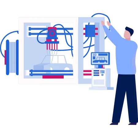 Un garçon touche un appareil électronique  Illustration