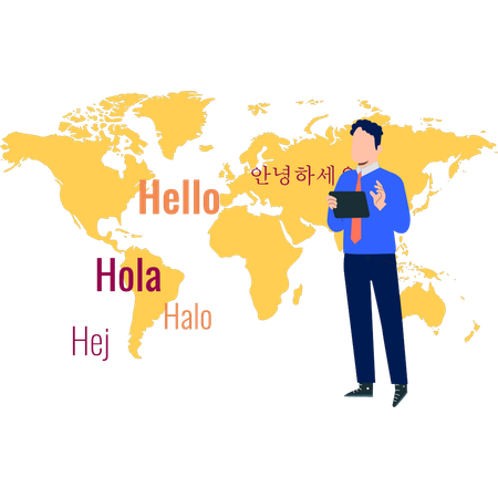 Le garçon traduit différentes langues  Illustration