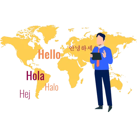 Le garçon traduit différentes langues  Illustration