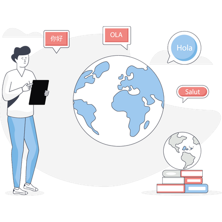 Un garçon traduit une langue internationale  Illustration