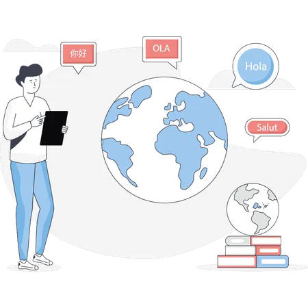 Un garçon traduit une langue internationale  Illustration