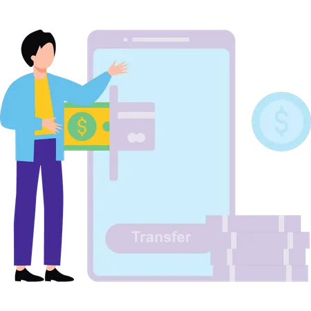 Garçon transférant de l’argent en ligne  Illustration
