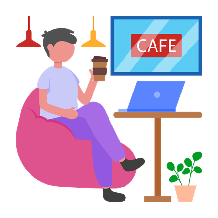 Garçon travaillant au café  Illustration