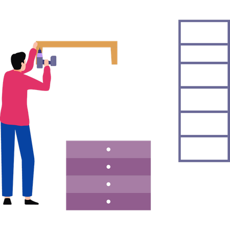 Garçon travaillant avec une perceuse  Illustration