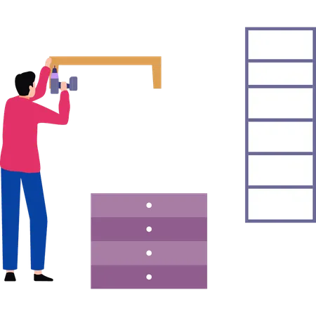 Garçon travaillant avec une perceuse  Illustration