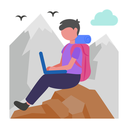 Garçon travaillant pendant ses vacances  Illustration