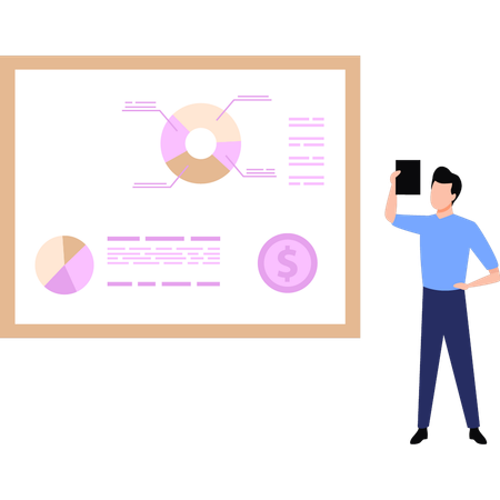 Garçon travaillant sur un tableau d'affaires  Illustration