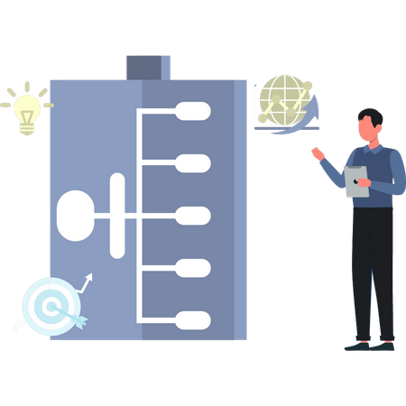 Garçon travaillant sur un organigramme d'affaires  Illustration