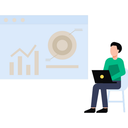 Garçon travaillant sur un graphique analytique  Illustration