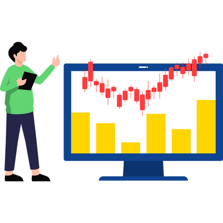 Garçon travaillant sur un graphique analytique  Illustration