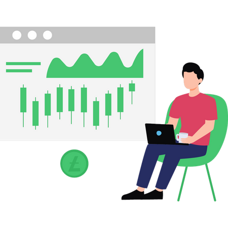 Garçon travaillant sur le graphique des devises crypto  Illustration