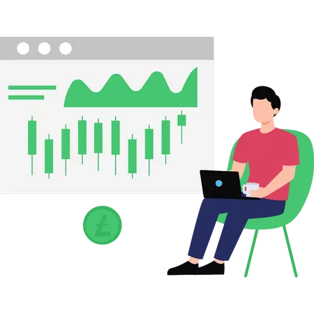 Garçon travaillant sur le graphique des devises crypto  Illustration