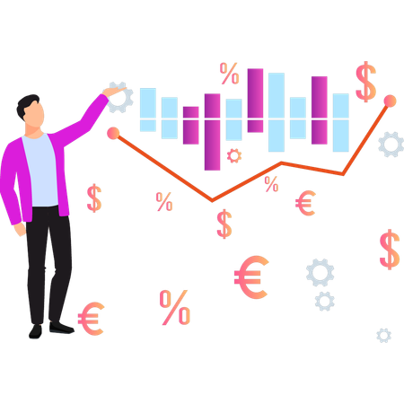 Garçon travaillant sur le graphique de finance d'entreprise  Illustration