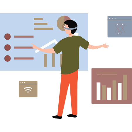 Garçon travaillant sur un graphique portant VR  Illustration