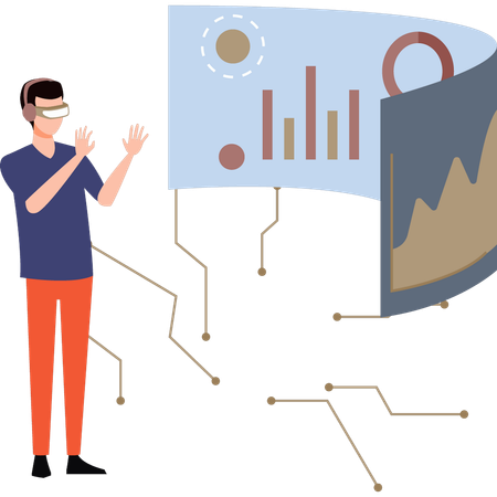 Garçon travaillant sur un graphique portant VR  Illustration