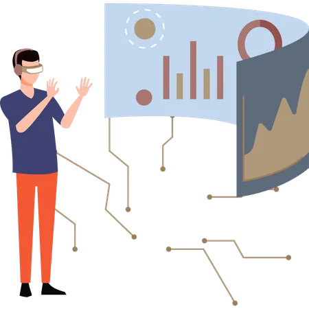 Garçon travaillant sur un graphique portant VR  Illustration