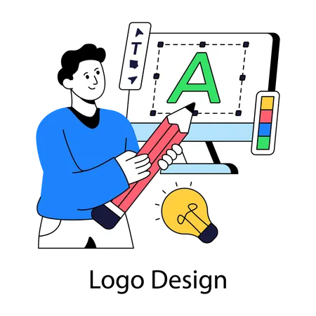 Garçon travaillant sur la conception d'un logo  Illustration