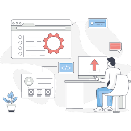 Garçon travaillant sur la programmation Web  Illustration