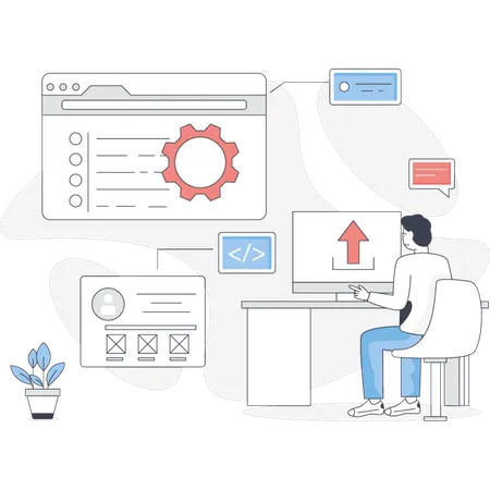 Garçon travaillant sur la programmation Web  Illustration