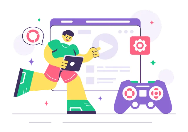Garçon travaillant sur le processus de développement du jeu  Illustration