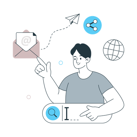 Garçon travaillant sur l'optimisation des moteurs de recherche  Illustration