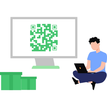 Garçon travaillant sur le code Qr  Illustration