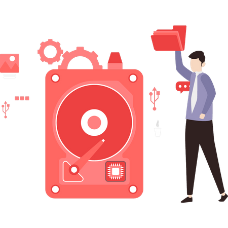 Garçon travaillant sur un disque vinyle  Illustration