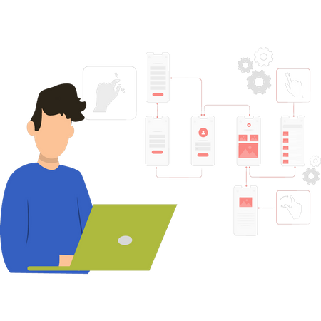 Garçon travaillant sur un ordinateur portable  Illustration