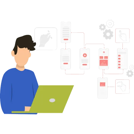 Garçon travaillant sur un ordinateur portable  Illustration