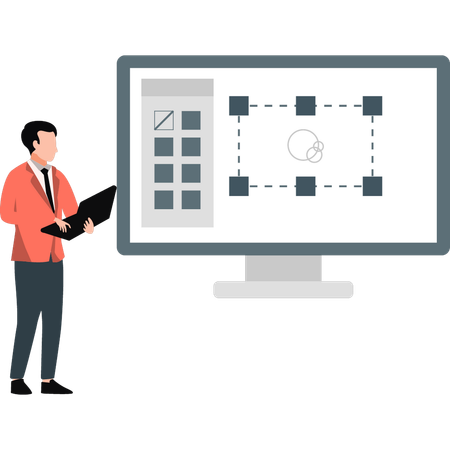 Garçon travaillant sur un ordinateur portable pour une présentation  Illustration