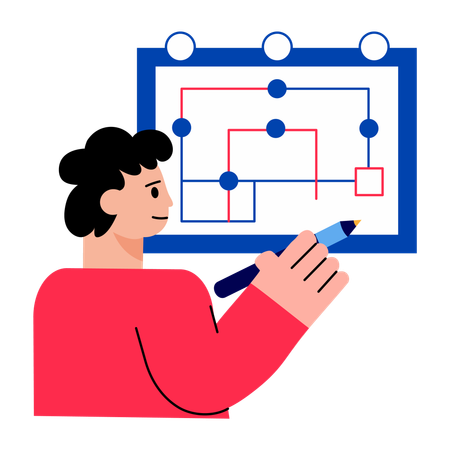 Garçon travaillant sur un organigramme  Illustration