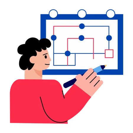 Garçon travaillant sur un organigramme  Illustration