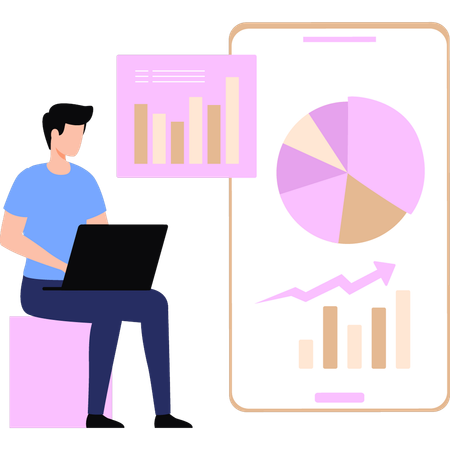 Garçon travaillant sur un graphique de business chart  Illustration