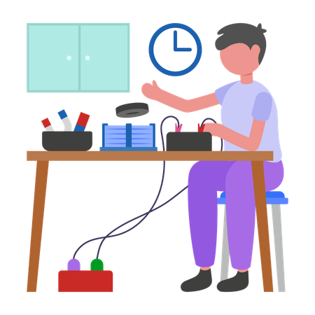 Garçon travaillant sur une expérience créative  Illustration