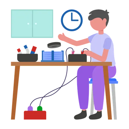 Garçon travaillant sur une expérience créative  Illustration