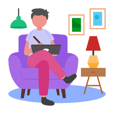 Garçon travaillant sur une tablette  Illustration