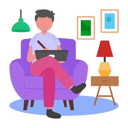 Garçon travaillant sur une tablette  Illustration