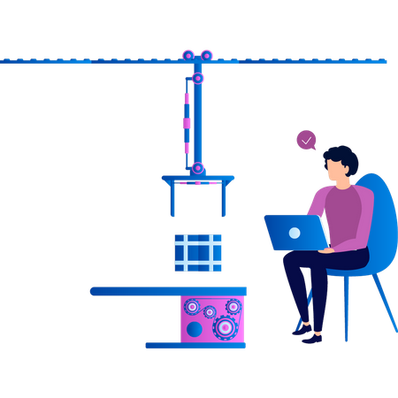 Le garçon travaille sur un ordinateur portable  Illustration